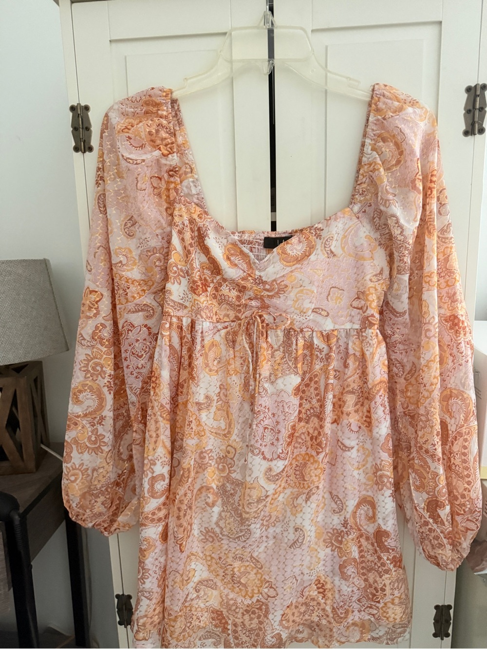 Lulus Radiant Suggestion Light Orange Paisley Babydoll Mini Dress - Size XS